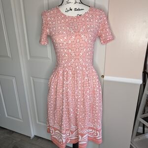 LuLaRoe Coral and White Amelia Midi Fit-and-Flare DressLur